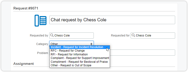 Support chat request