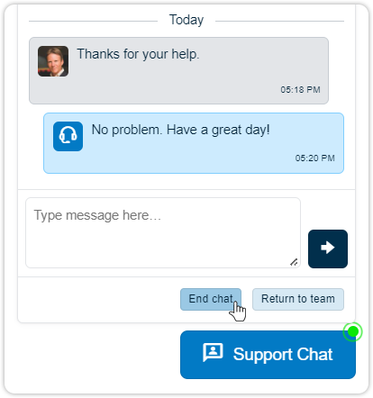 Support chat end return