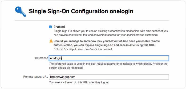 Single sign-on configuration with Reference field