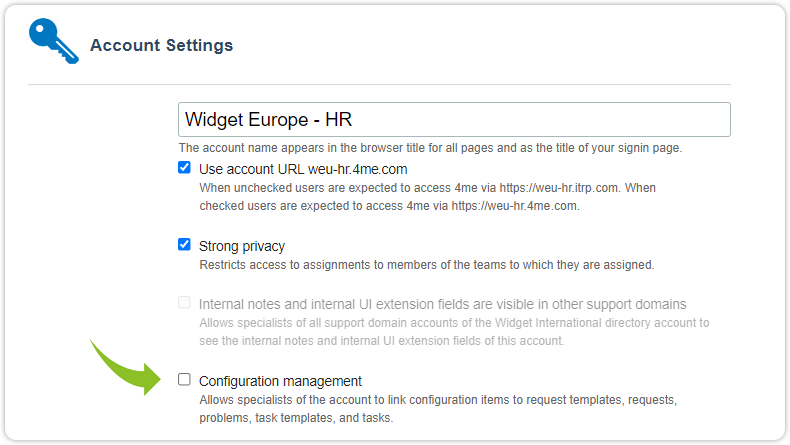 Configuration management account setting