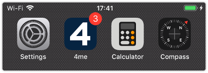 Smartphone home screen with the 4me App showing new notifications