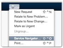 Service Navigator Action menu option