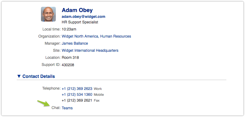 Microsoft Teams link in 4me person record