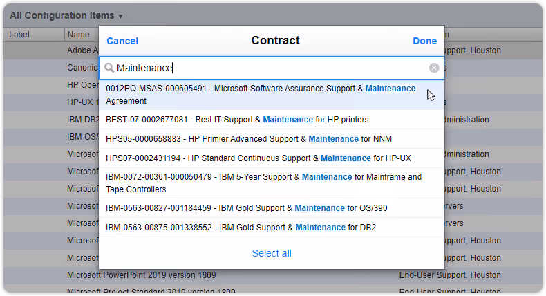 Configuration items filter contract