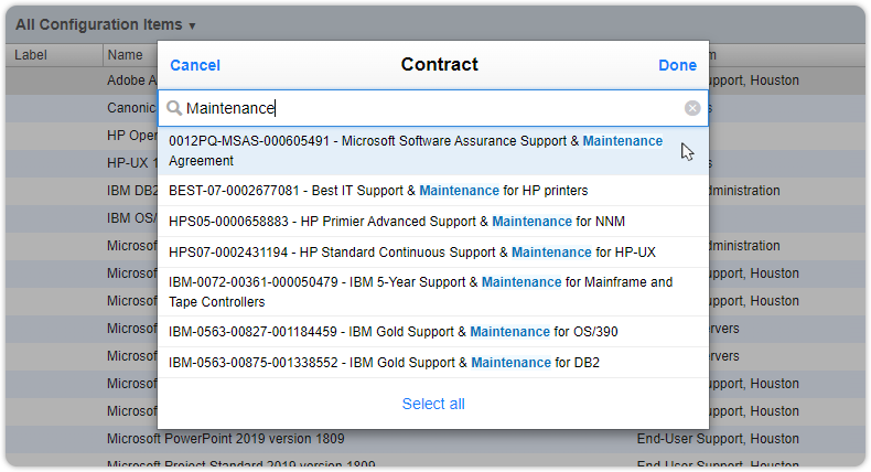 Configuration items filter contract