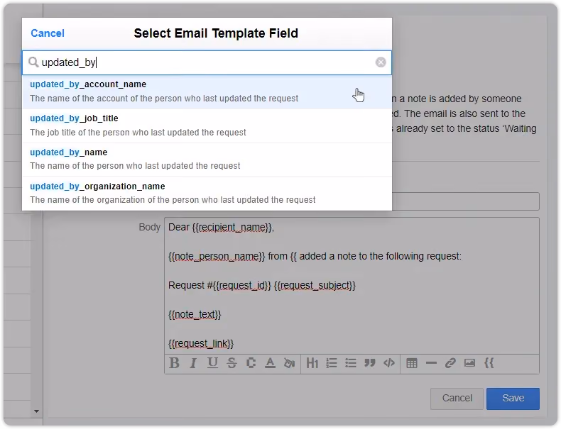 email template fields