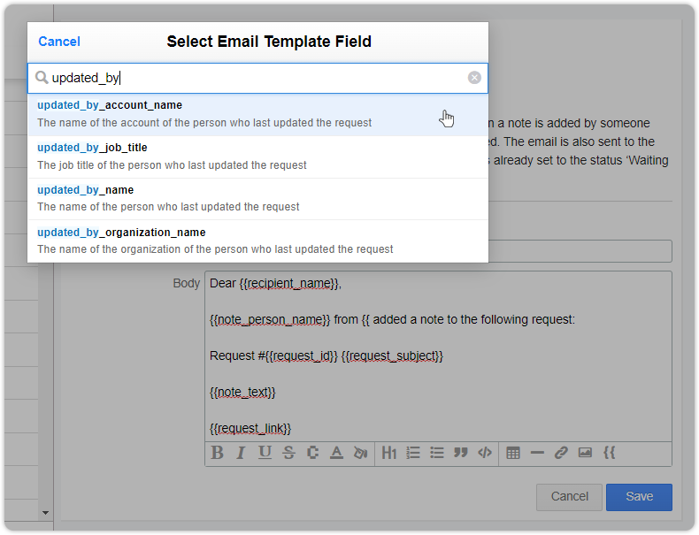 email template fields