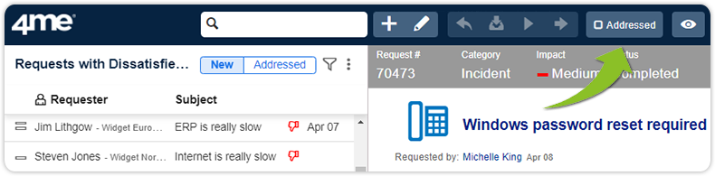 Address request with dissatisfied requester