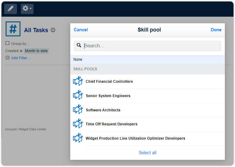 Task report skill pool filter