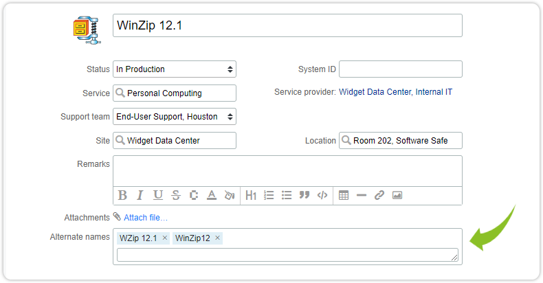 Alternate names configuration items software