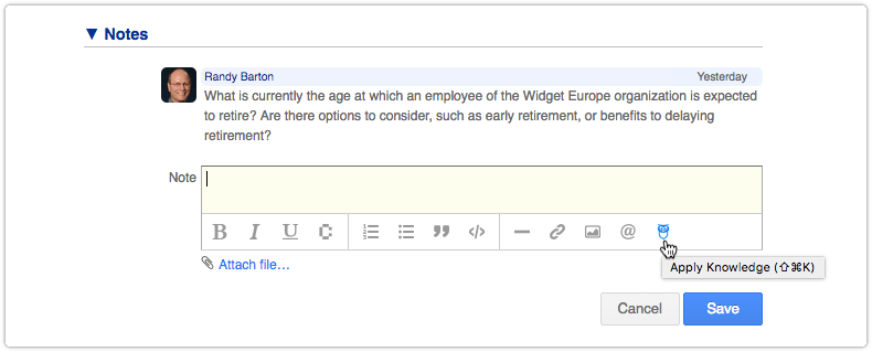 Apply knowledge icon in formatting bar