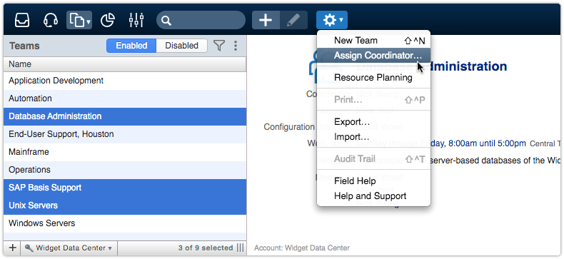 Assign Coordinator actions menu option for mass update