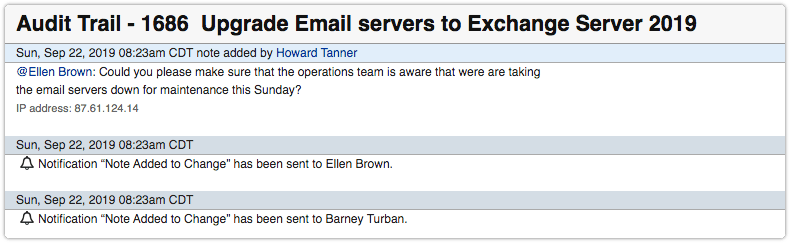 Notification entries in audit trail
