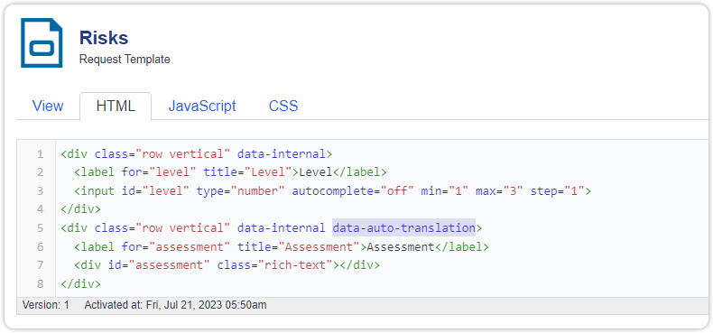 Auto translate custom field html