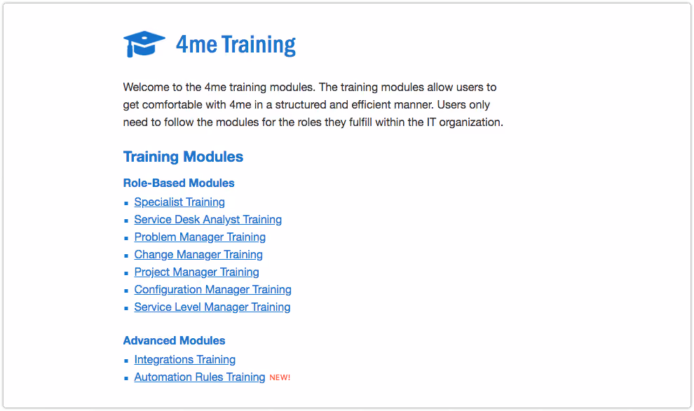 4me Training Modules including the Automation Rules Training