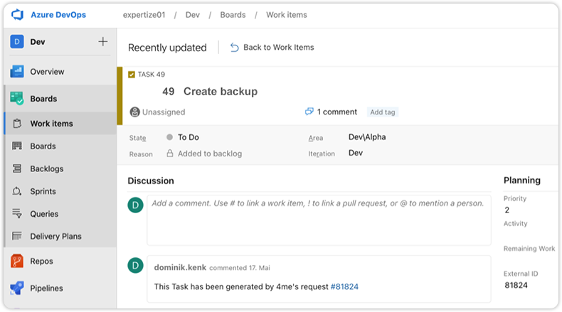 azure dev ops integration