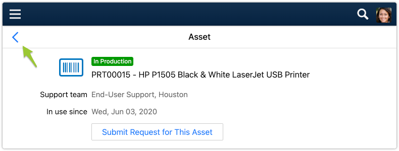 Back option in 4me Self Service