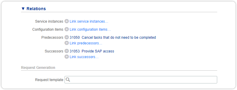 Task form workflow relations section