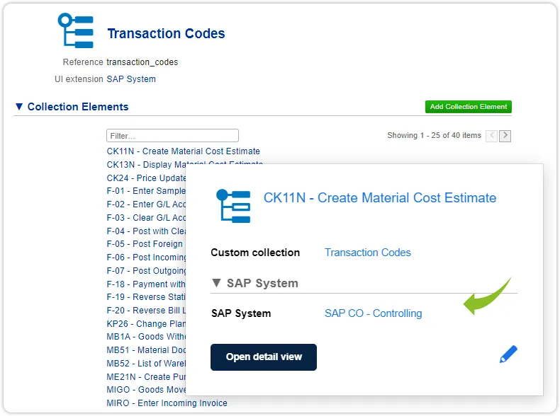 Custom collection element modal