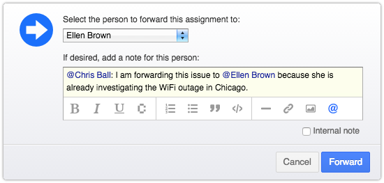 Forwarding an assignment with multiple mentions