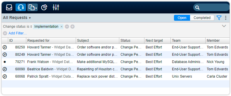 Filter requests change status