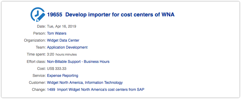 Time entry record in 4me