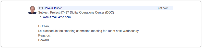Email subject displayed in note