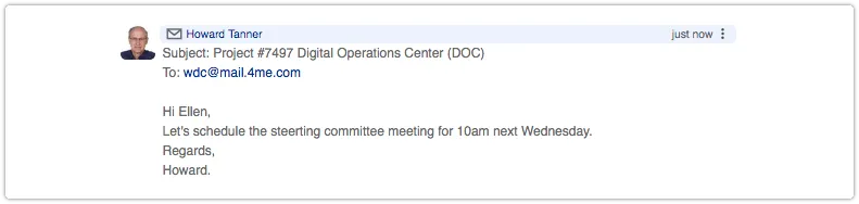 Email subject displayed in note