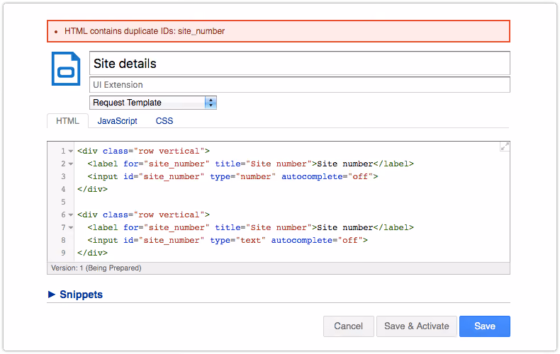 UI Extension error message - HTML contains duplicate IDs