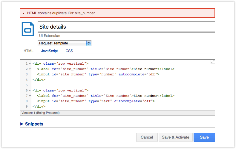 UI Extension error message - HTML contains duplicate IDs