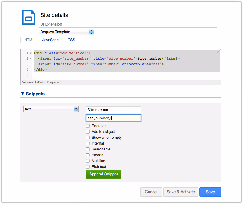 UI Extension snippet with automatically generated unique ID