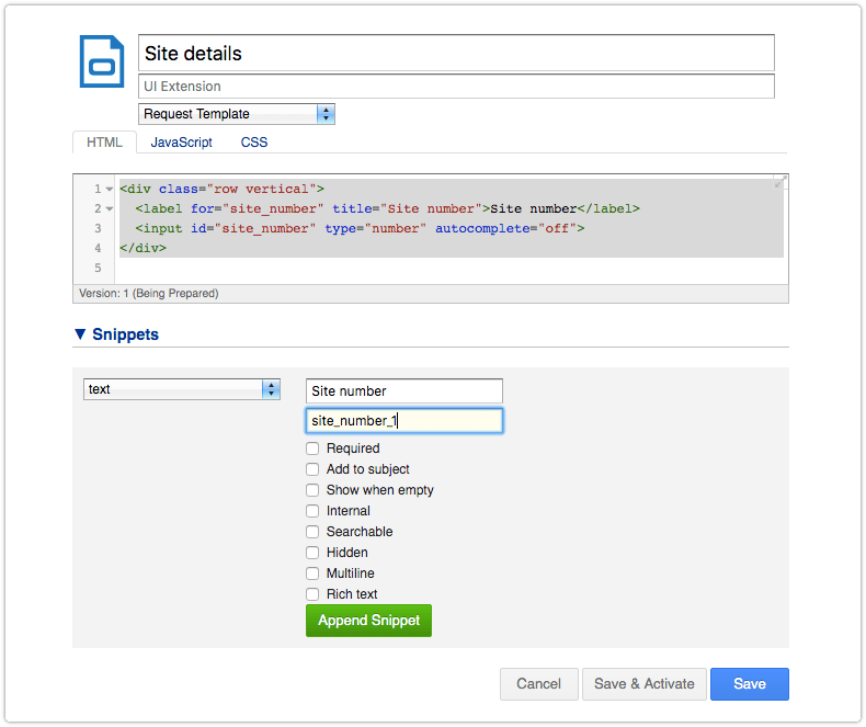 UI Extension snippet with automatically generated unique ID
