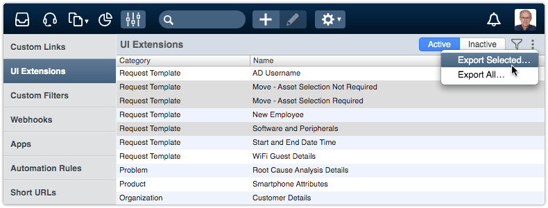 Export selected UI extensions from 4me
