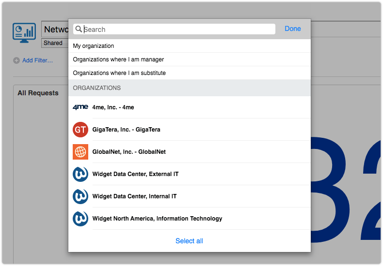 Applying service provider filter to dashboard