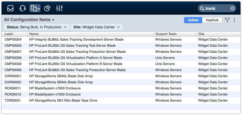 All Configuration Items view with filters