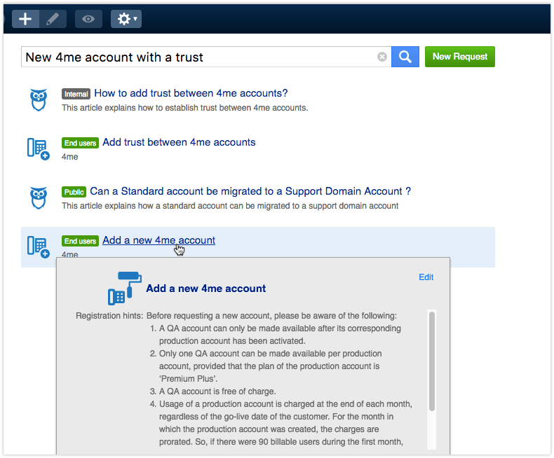 Preview request template in Service Desk-console