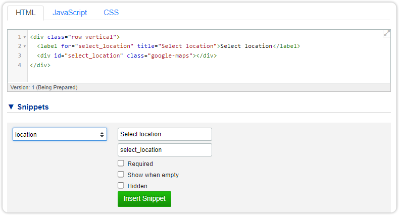 snippet location ui extension