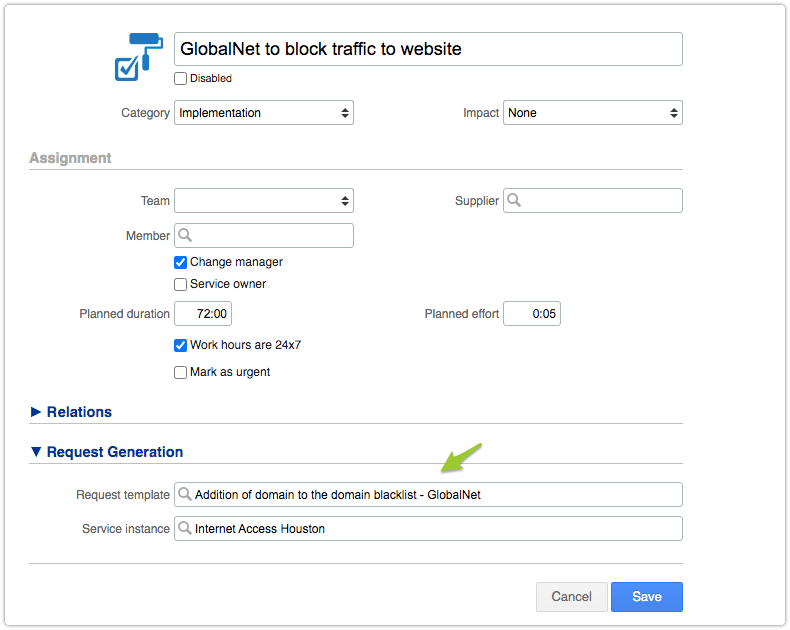Request template related to task template