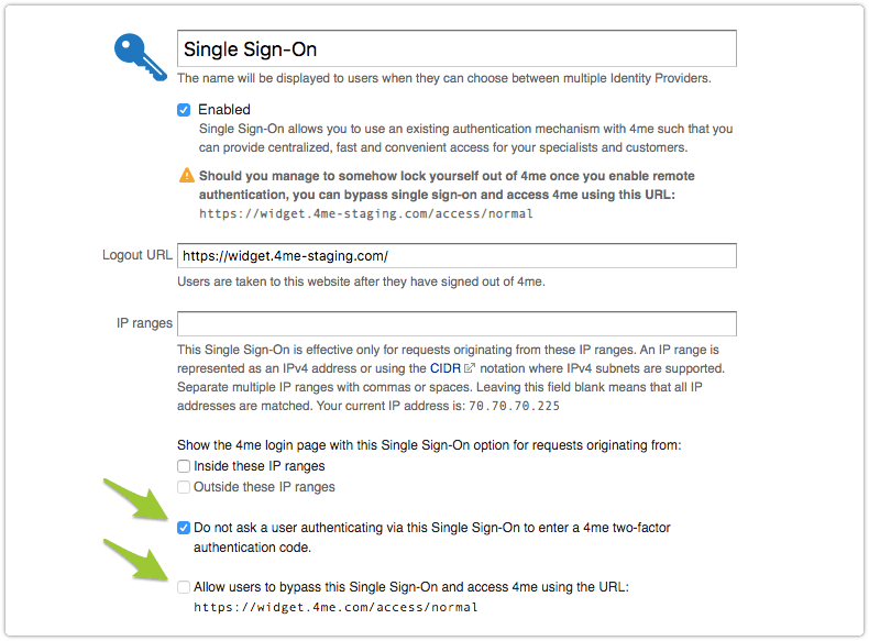 Single sign-on configuration options