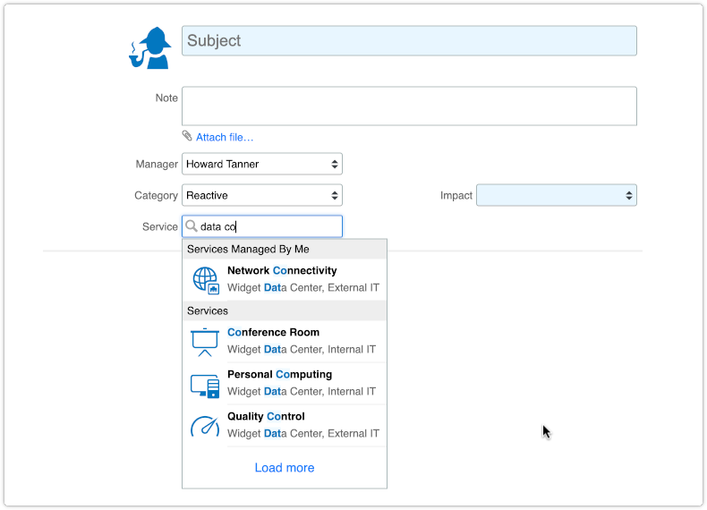 Service selection in 4me problem record
