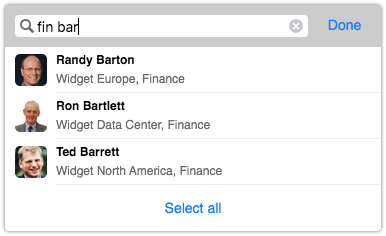 Looking up a person using the Search box