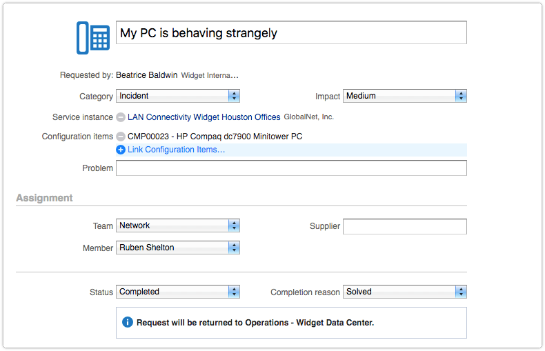 Request with mandatory Configuration items field