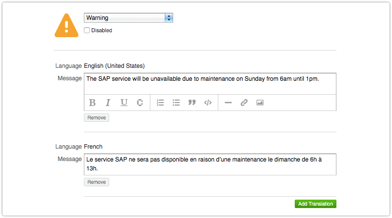 Broadcast with translated text