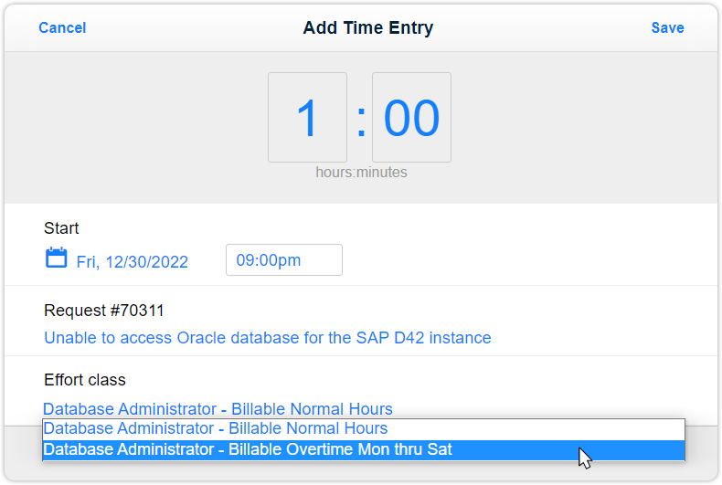 Effort class time entry