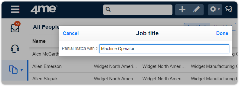 Job title filter person