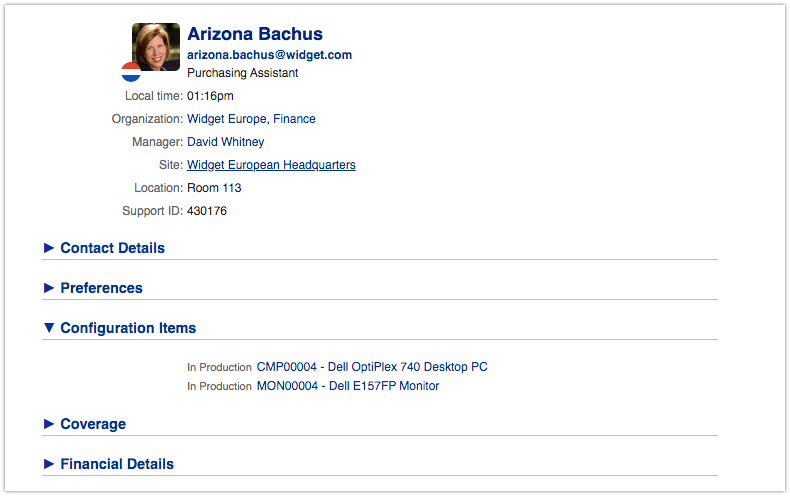 Another Person record in View mode with Configuration Items section expanded