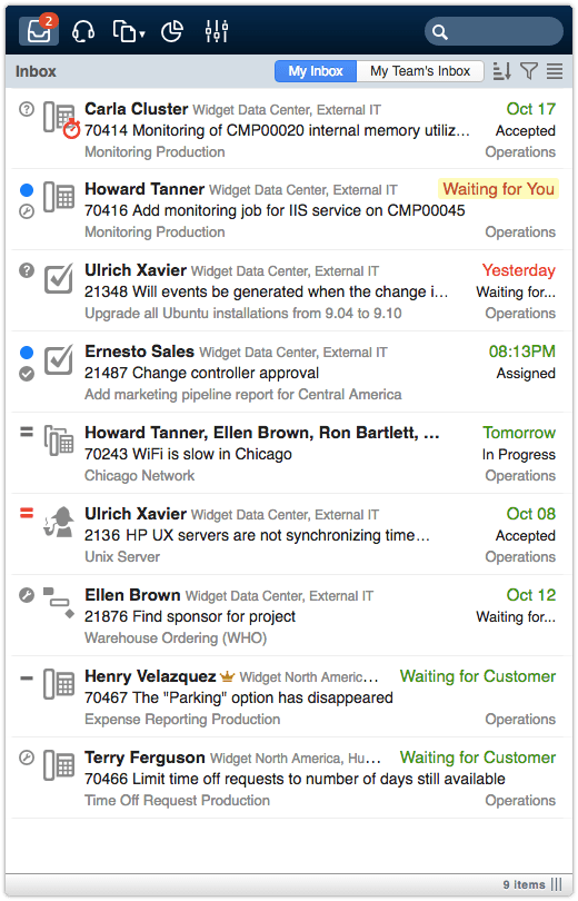 My Inbox view in multi-line layout