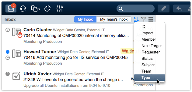 Inbox view sort options
