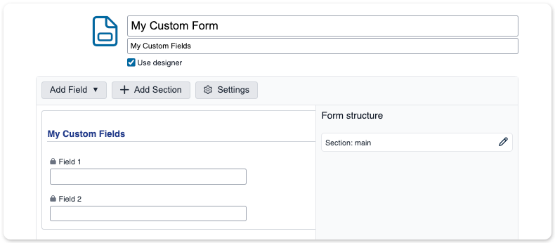 A screenshot of the custom form page