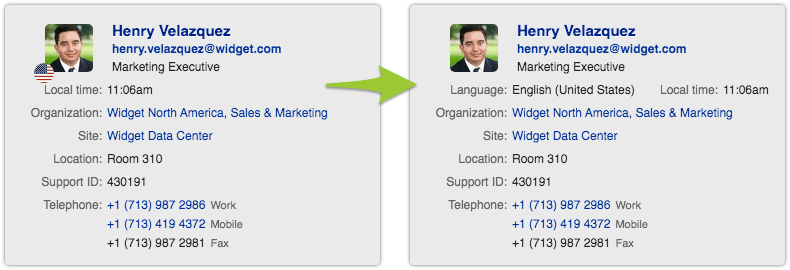 Person preview before and after language indicator adjustment